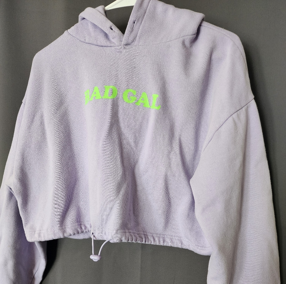Forever 21 Hoodie,Women's Medium Light Purple "Bad Gal" Forever 21 Crop Hoodie